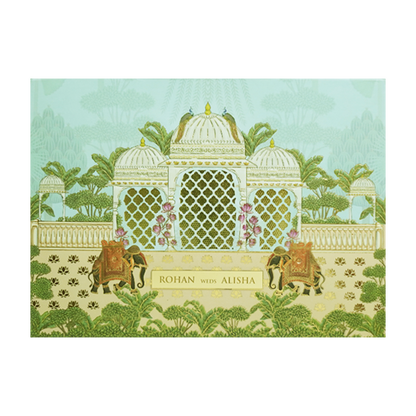 Pastel Green Embossed Elephant Padded Marriage Card - KFR15330