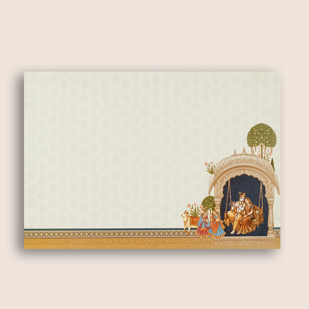 White Lord Radha Krishna Padded invitation card - KAA06160