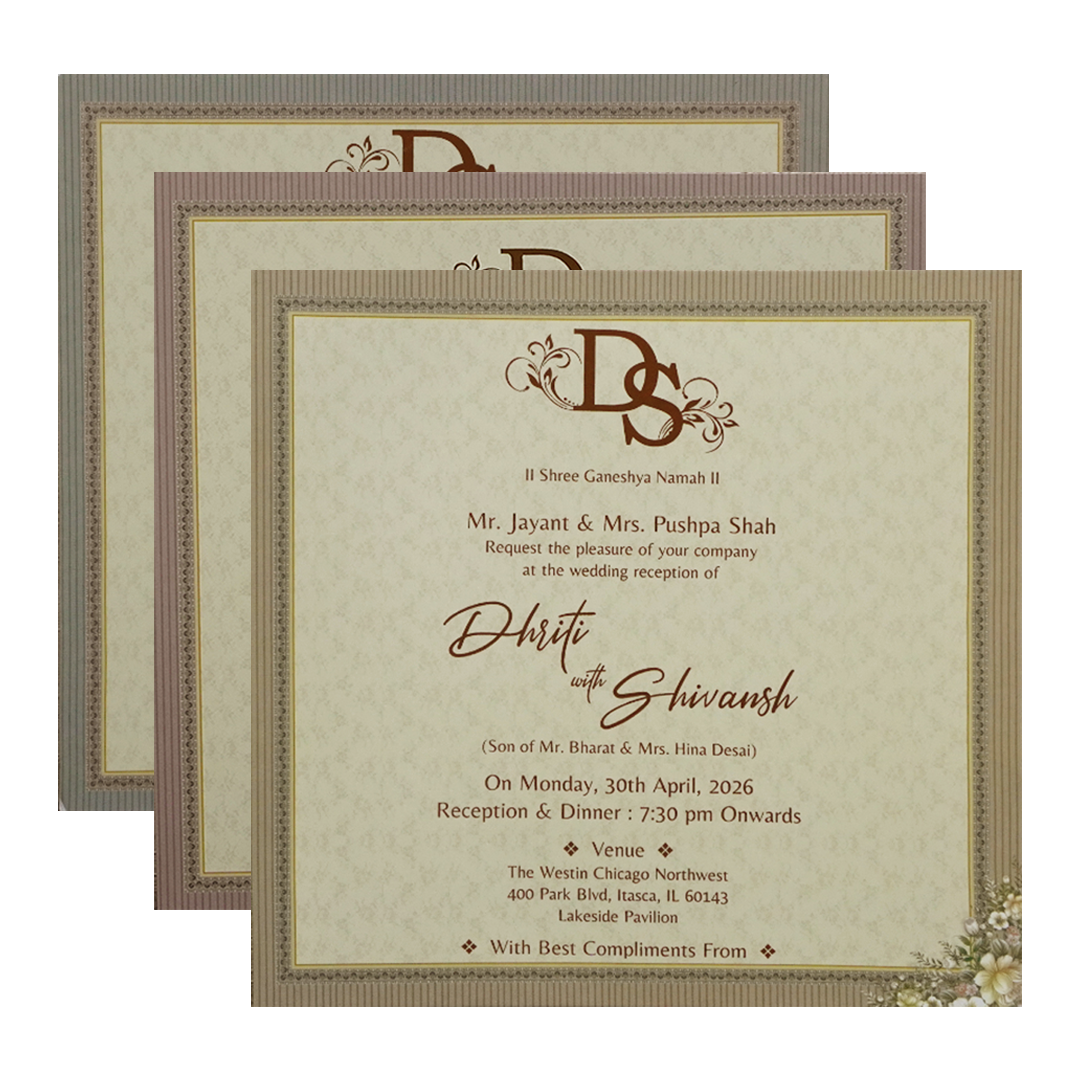 Beige &amp; Green Floral Padded Wedding Card-KSH72690