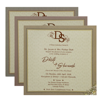 Beige &amp; Green Floral Padded Wedding Card-KSH72690