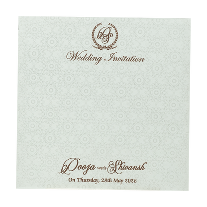 White Floral Gold Band Wedding Card-KRE27010