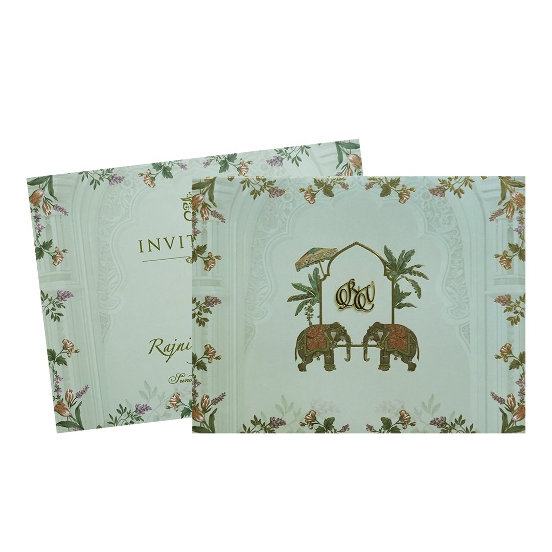 Green Padded Floral Arch Wedding Card- KVN07300