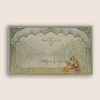 Blue Lord Radha Krishna Wedding Card - KPR07020