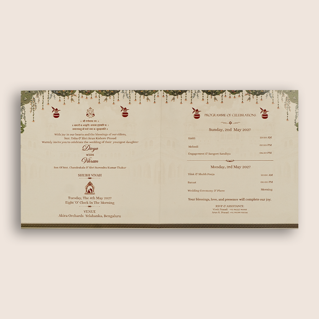 Olive Green Bride Groom Marriage Invitation Card - KNSR8813B
