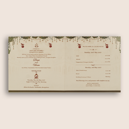 Olive Green Bride Groom Marriage Invitation Card - KNSR8813B