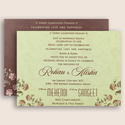 Maroon Floral Door Style Padded Wedding Card - KFR17350