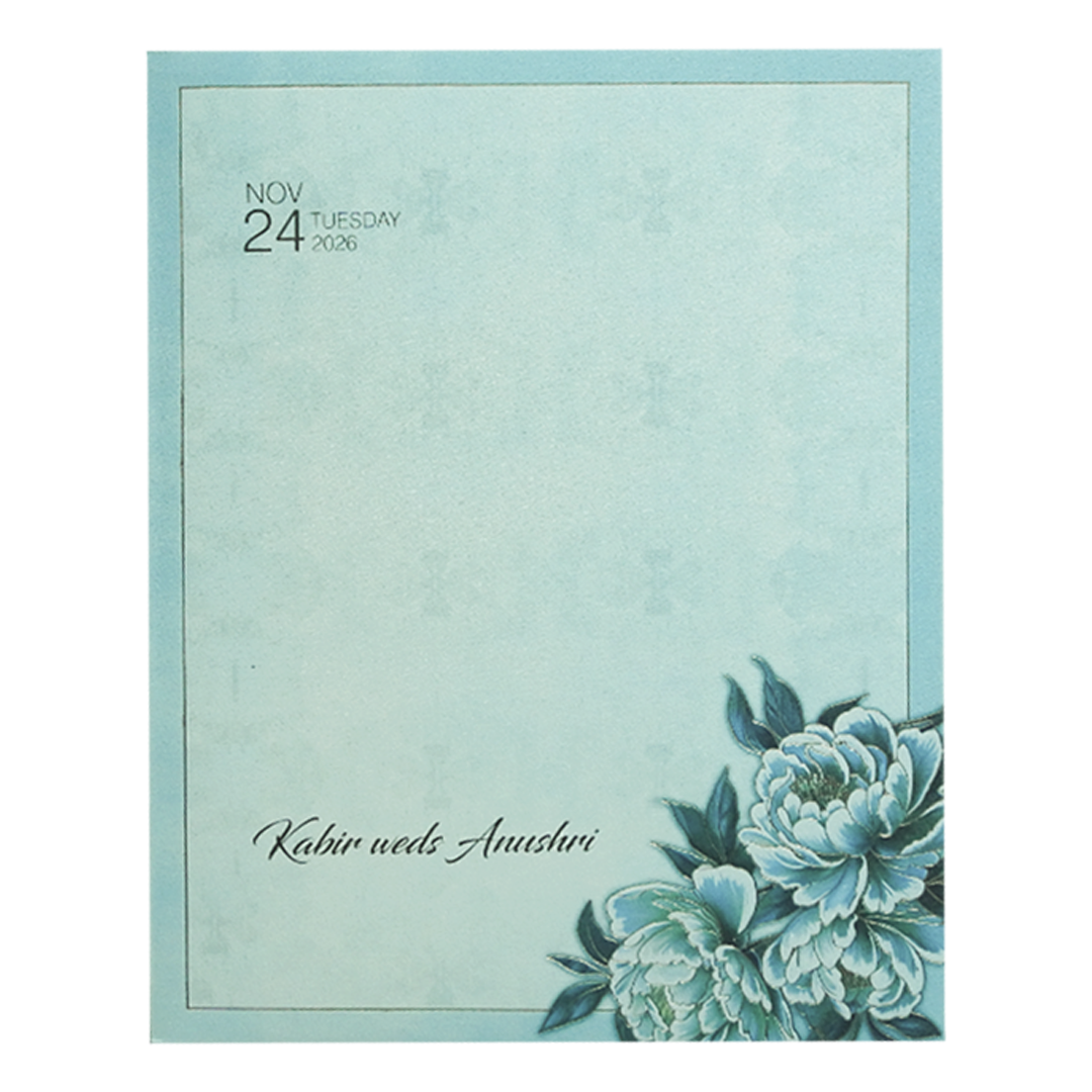 Blue Floral Luxury Wedding Invitation Card-KPR24750
