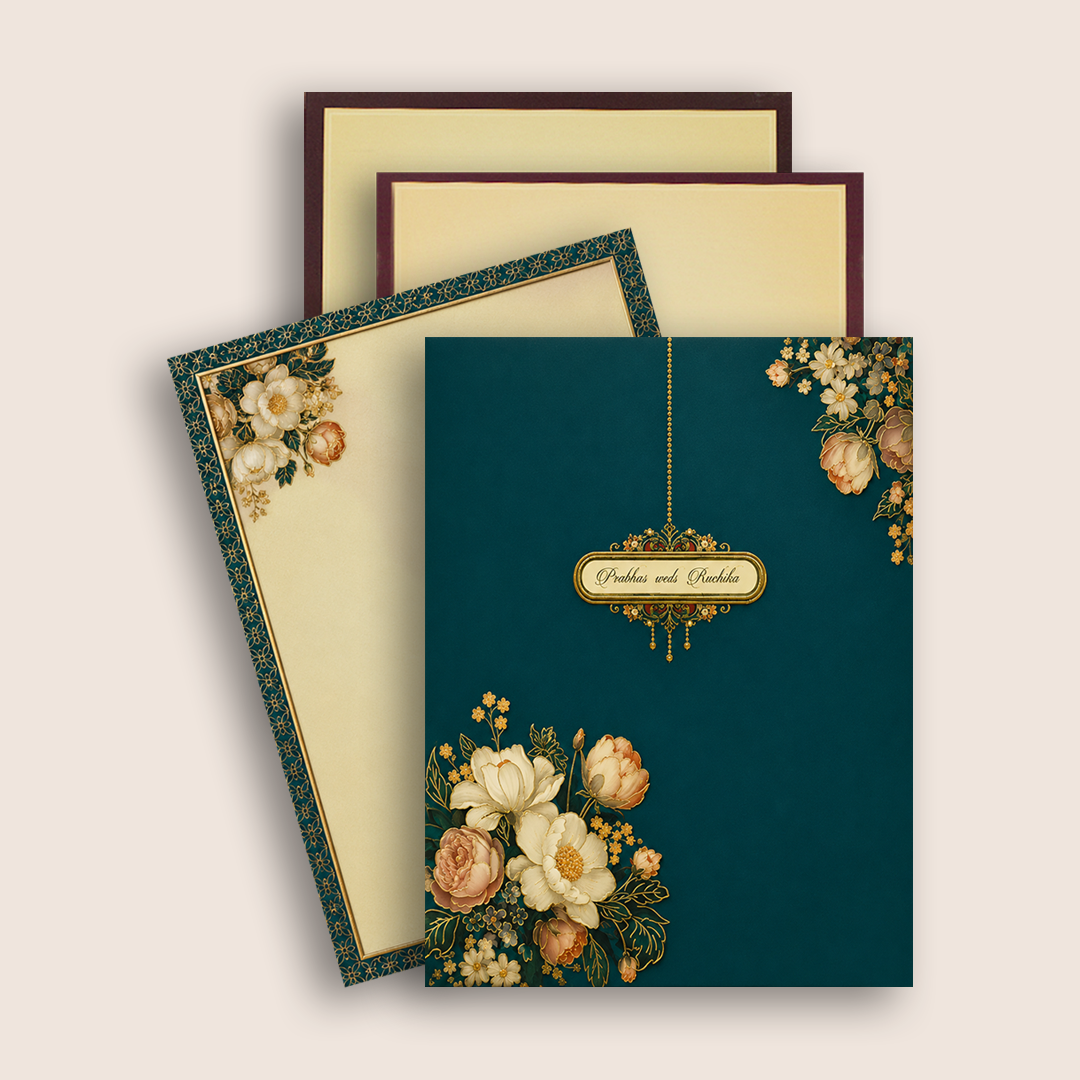 Blue Floral Wedding Invitaion Card - KAA05050
