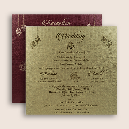Maroon Floral Embossed Wedding Invitation - KRB10130