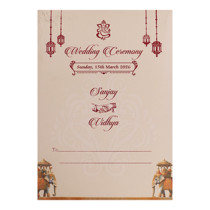 Cream Elephant Carriage Padded Wedding Card-KSH73200