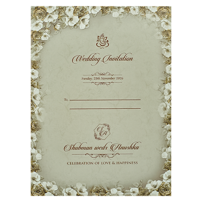 Green Floral Rose Padded Wedding Card-KRB09230