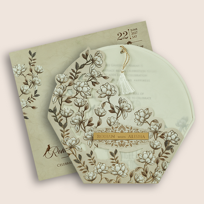 Cream Lilly Flower Laser Cut Marriage Card - KFR17250