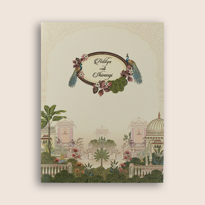 Cream Palace Peacock Wedding Card - KAA05190