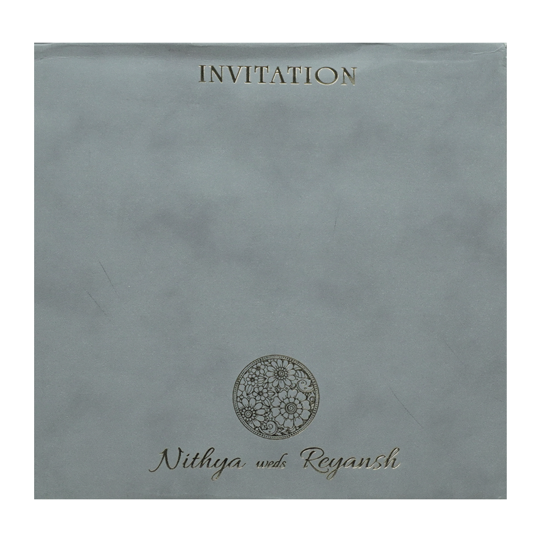 Blue Padded Floral Wedding Card-KRC31480