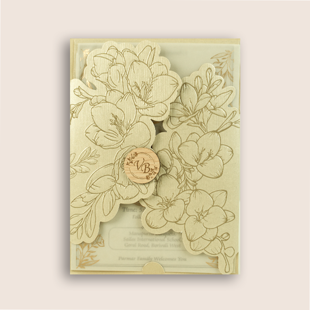 Cream Floral Laser Cut Wedding Invitation - KMARA530