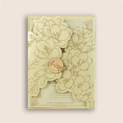 Cream Floral Laser Cut Wedding Invitation - KMARA530