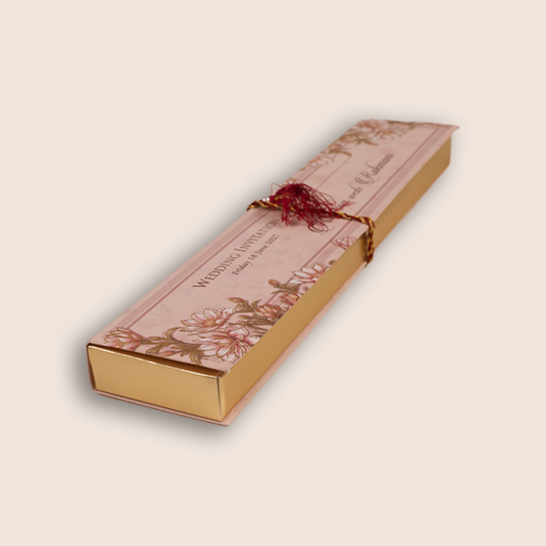 Pale Pink Floral Scroll Box Invitation Card - KJTS1909