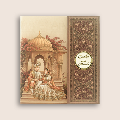 Brown Royal Bride Groom Padded Door Style Wedding Card - KAA05870