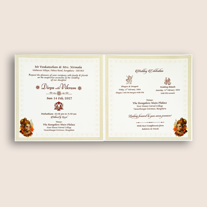 White Ganesha Floral Wedding Card - KNKD8115