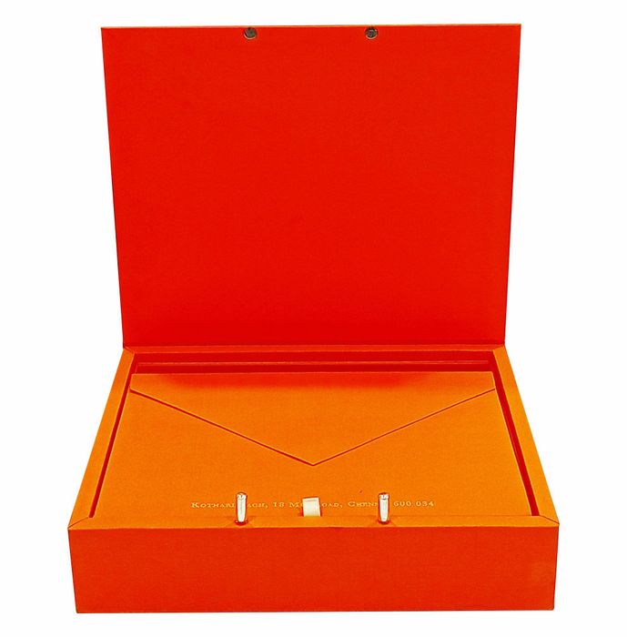 Orange Ultra Premium Luxury Invite With Peacock Feather-King of Cards