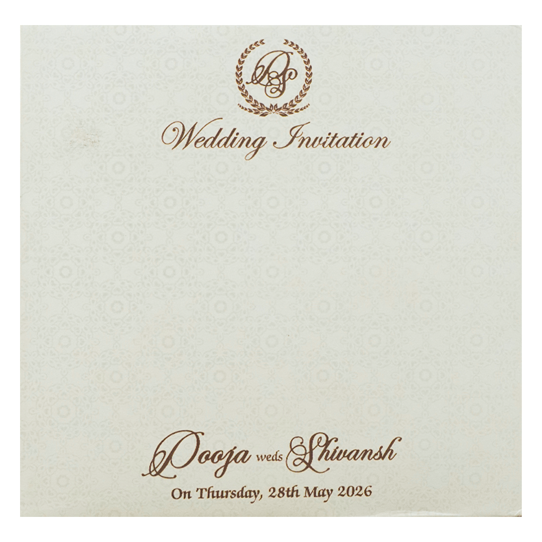 White Floral Embossed Padded Wedding Card-KRE26490