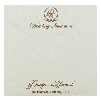 White Floral Embossed Padded Wedding Card-KRE26490