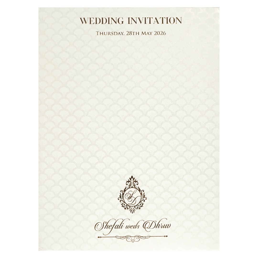 White Ganesha Embossed Padded Wedding Card-KRE28160
