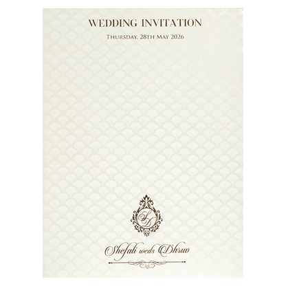 White Ganesha Embossed Padded Wedding Card-KRE28160