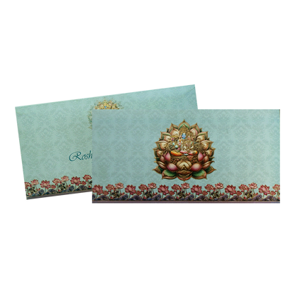 Blue Pastel Vishnu Lakshmi Boxed Wedding Card-KPR06480