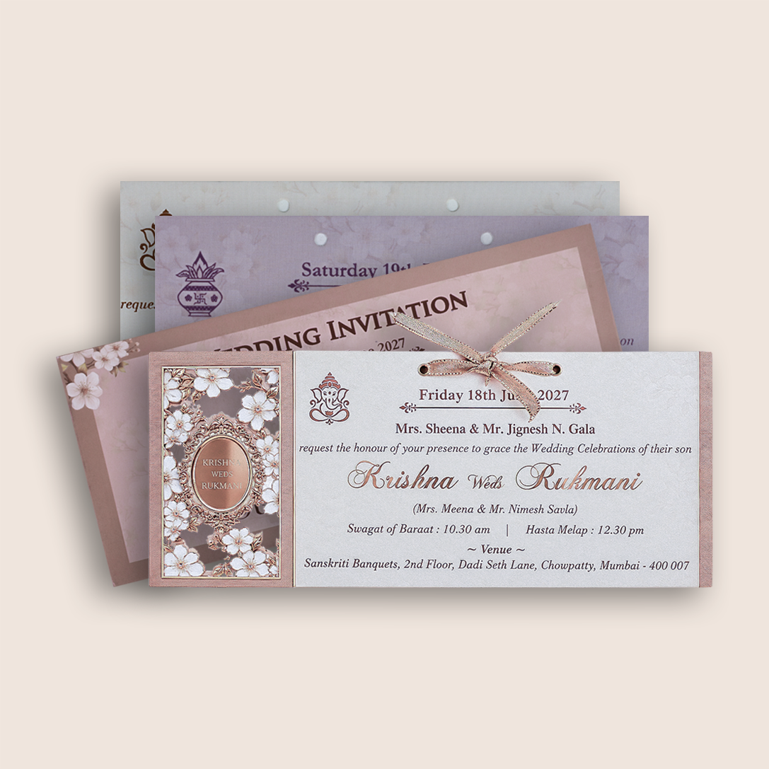 Brown MDF Floral Laser Cut Wedding Card - KJTS1912