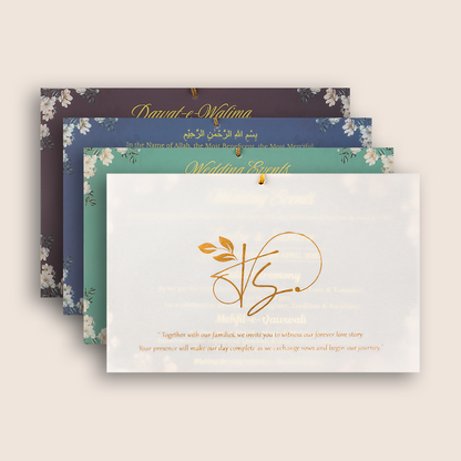Blue Floral MDF Marriage Invitation - KVN07760