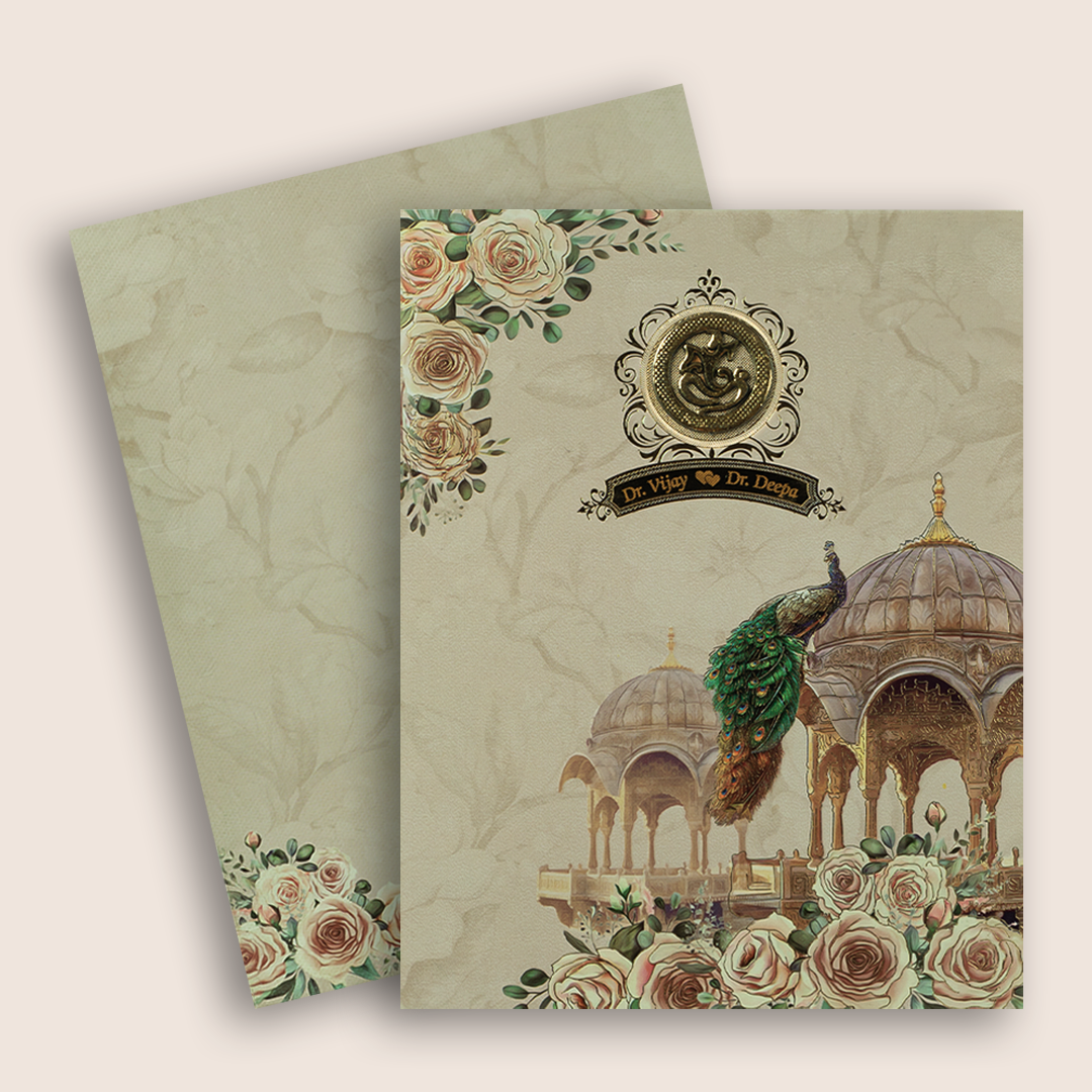 Cream Royal Peacock Invitation Card-KNKN6303