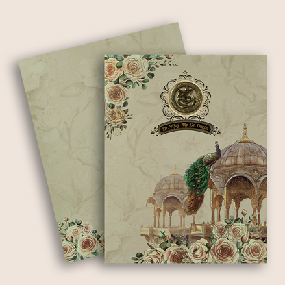 Cream Royal Peacock Invitation Card-KNKN6303