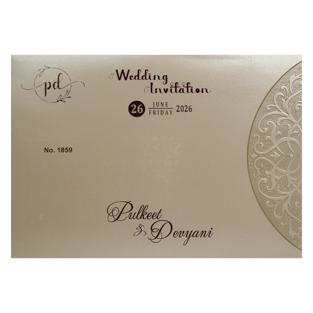 Gold Royal Motif Padded Wedding Card-KJTS1859