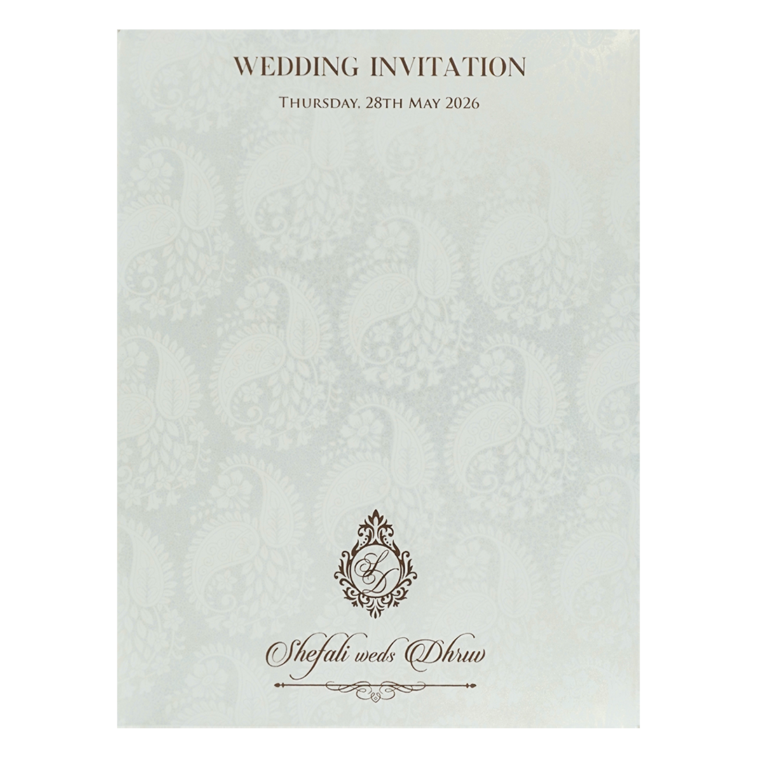 White Ganesha Peacock Wedding card-KRE28430