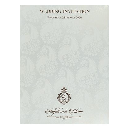 White Ganesha Peacock Wedding card-KRE28430