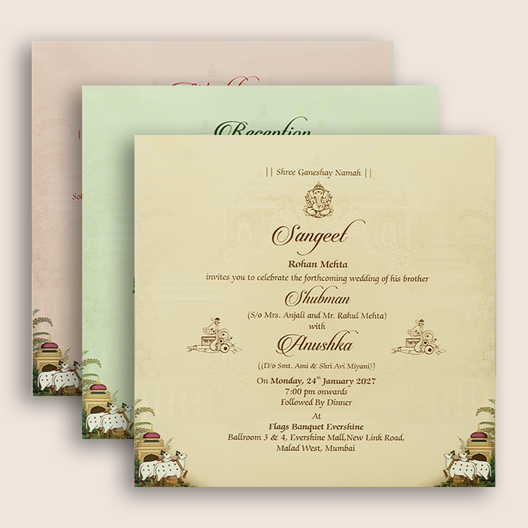 Grey Lord Shrinathji Padded Wedding Invitation - KRB10510