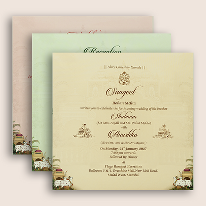Grey Lord Shrinathji Padded Wedding Invitation - KRB10510
