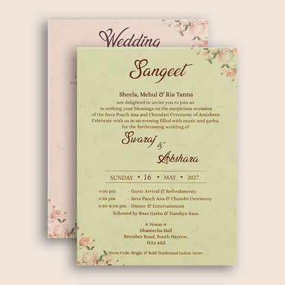 Green Rose Floral Door Style Wedding Card - KVN07240