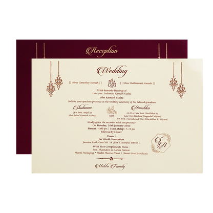 White Padded Wedding Invitation Card with Raised Gold Embossed Design-KRB09801