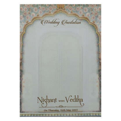 Royal Arch Palace Door Padded Wedding Card-KRE27890