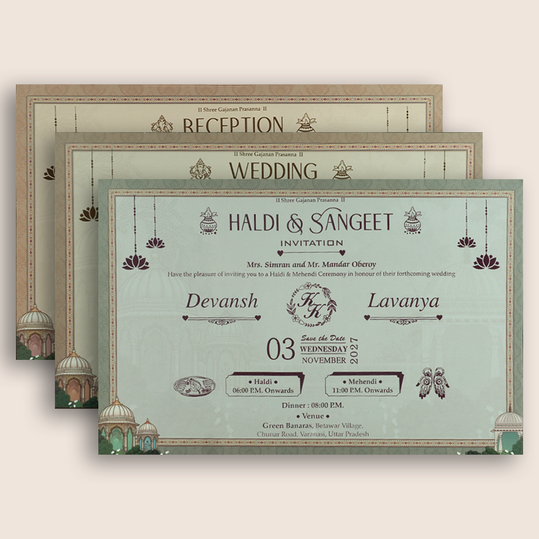 Brown Rajasthani Jharokha Padded Marriage Invitation Card - KSH18270