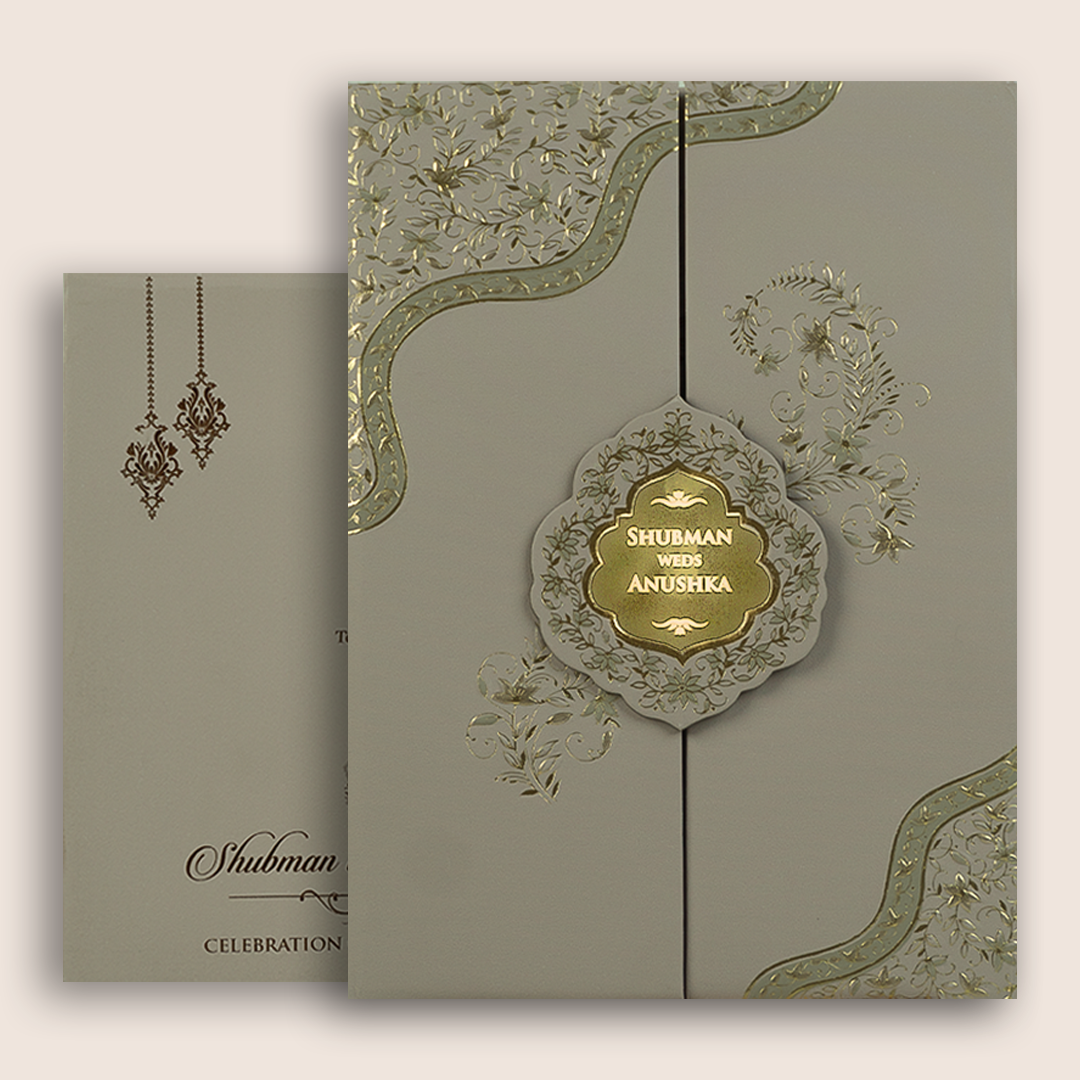 Light Beige Embossed Floral Door Style Padded Marriage Card - KRB10420