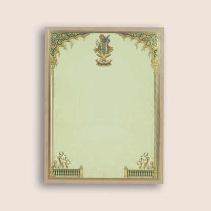 Green Shreenathji Laser Cut Padded Wedding Card - KAA05920