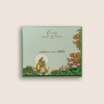 Light Blue Radha Krishna Padded Invitation Card - KPR026020
