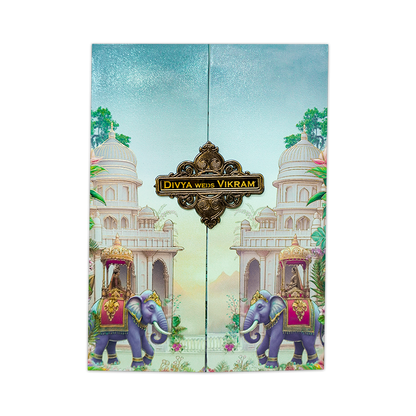 Royal Elephant Gatefold Padded Wedding Card-KNPS8605C