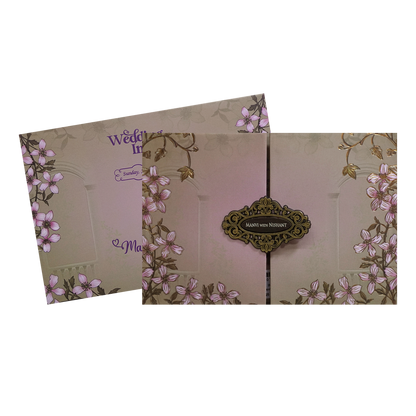 Brown Padded Embossed Floral Wedding Card - KVN07350