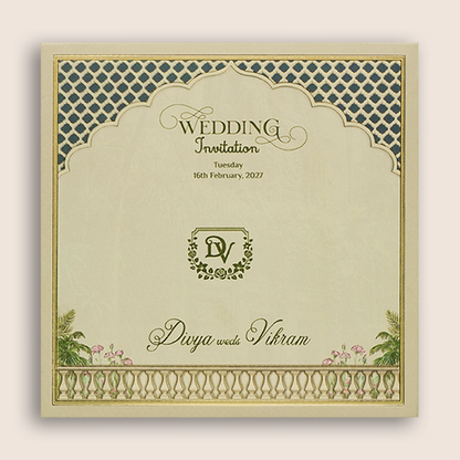 Navy Blue Laser-cut Bride Groom Wedding Card - KNAM4902