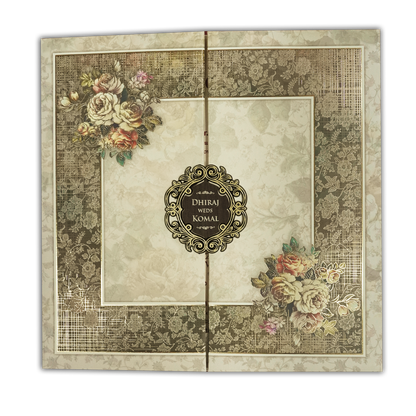 Cream Floral Padded Wedding Card-KSH72670