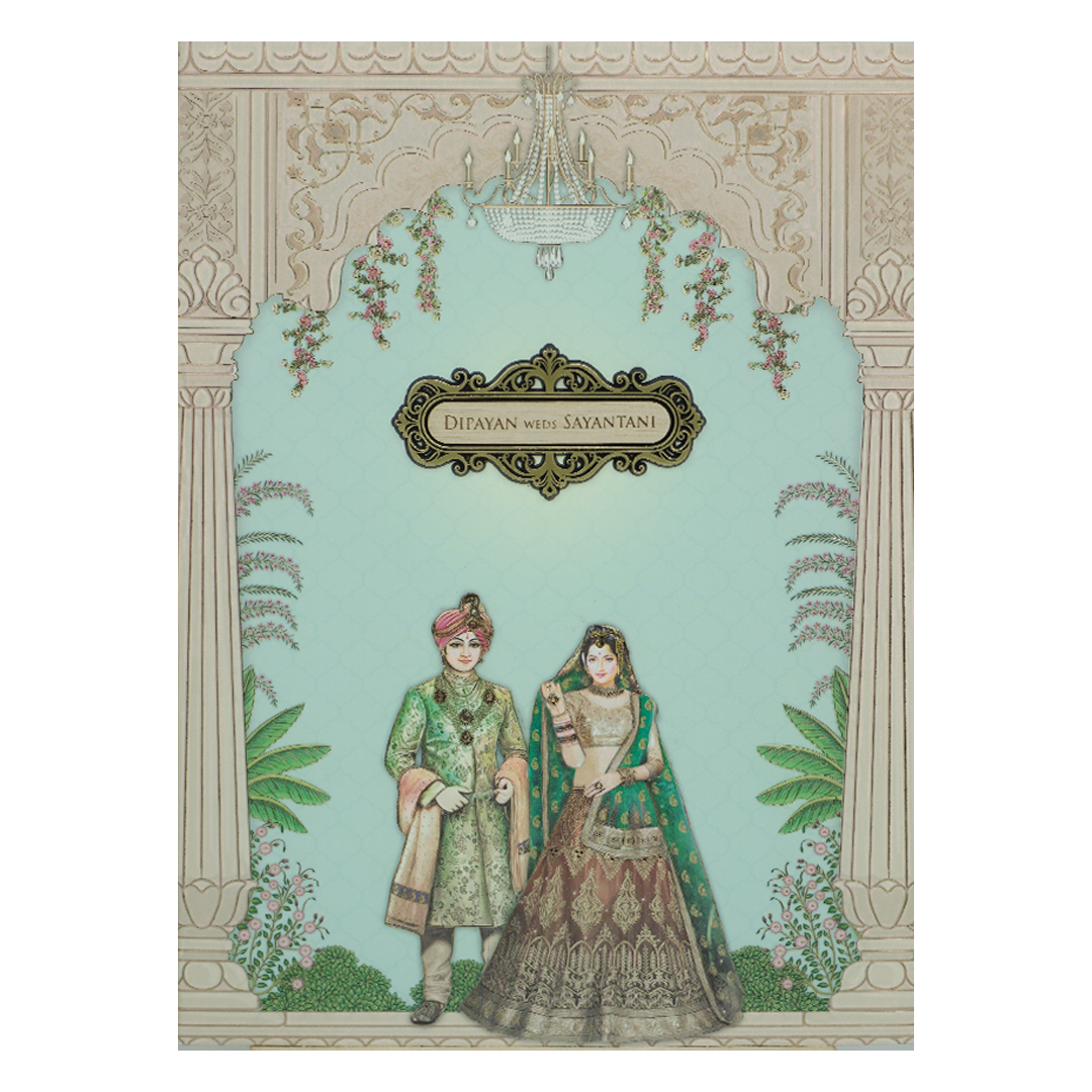 Pastel Blue Couple Padded Wedding Card-KJTS1729